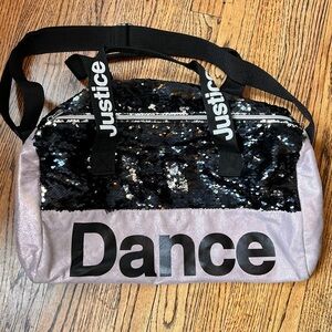 Justice Dance Gym Duffel Bag Purple Black Flip Sequins Glitter Ballet Girl